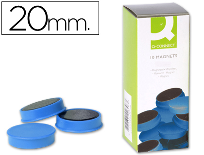 Aimant q-connect diamètre 20mm affichage signalisation toutes surfaces métalliques coloris bleu boîte 10 unités