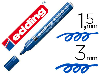 Marqueur edding permanent e2000c pointe ogive tracé 1.5/3mm corps aluminium encre faible odeur séchage rapide bleu