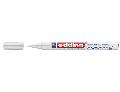 Marqueur edding permanent peinture e751 pointe fine 1/2mm encre laquée opaque tous supports résistant chaleur blanc
