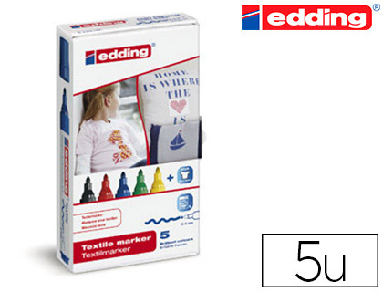 Marqueur textile edding e4500 pointe moyenne tracé 2/3mm indélébile 60 degrés séchage rapide étui 5 unités