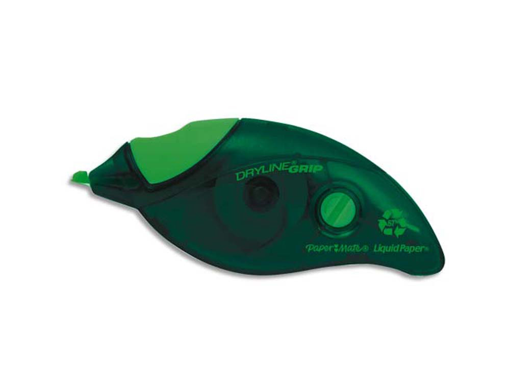 Correcteur paper mate dryline grip recyclé dévidoir ergonomique ruban 5mmx8.5m application frontale réécriture immédiate