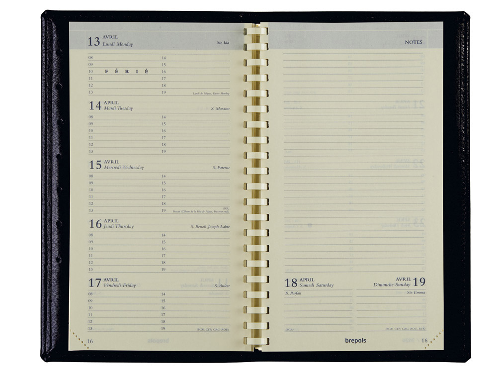 Agenda brepols notaplan genovajanvier/decembre 90x160mm 1   semaine/2 pages 128 pages noir