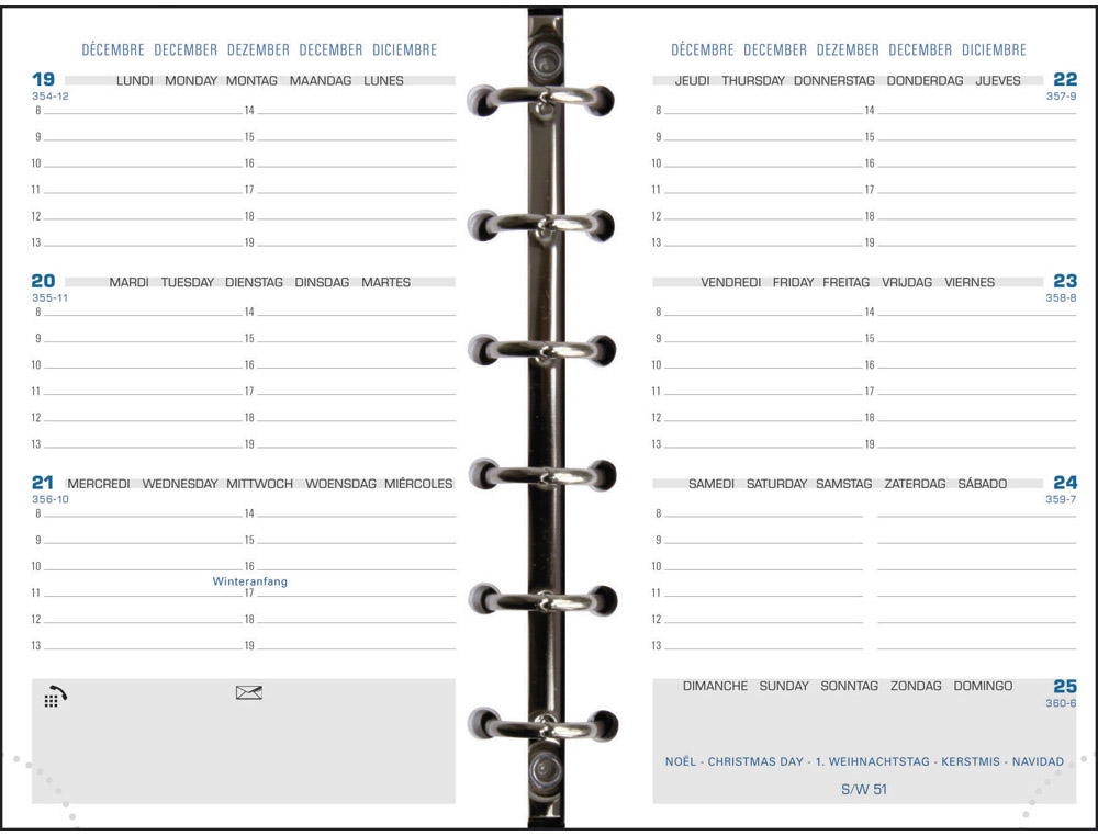 Recharge agenda exacompta exatime 14 millesime 16 mois  sept a dec 1 semaine 2 pages  horizontal 8,1x12,6 cm