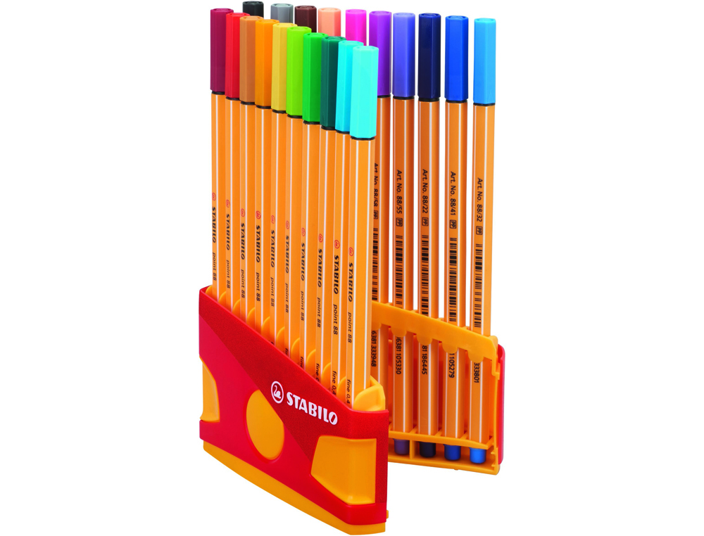 Stylo-feutre stabilo point 88 écriture fine 0.4mm 1000m pointe gainée métal color parade étui chevalet 20 assortis