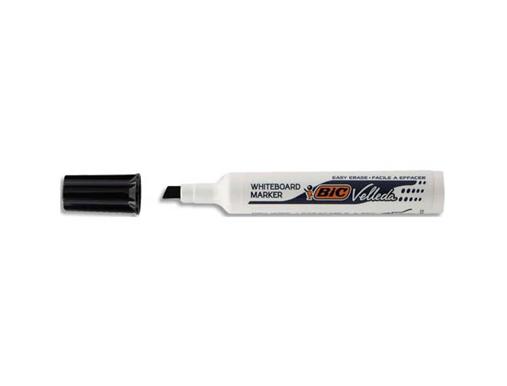 Marqueur bic velleda 1791 effaçable pointe biseautée tracé 2/5mm corps plastique encre cétone noir