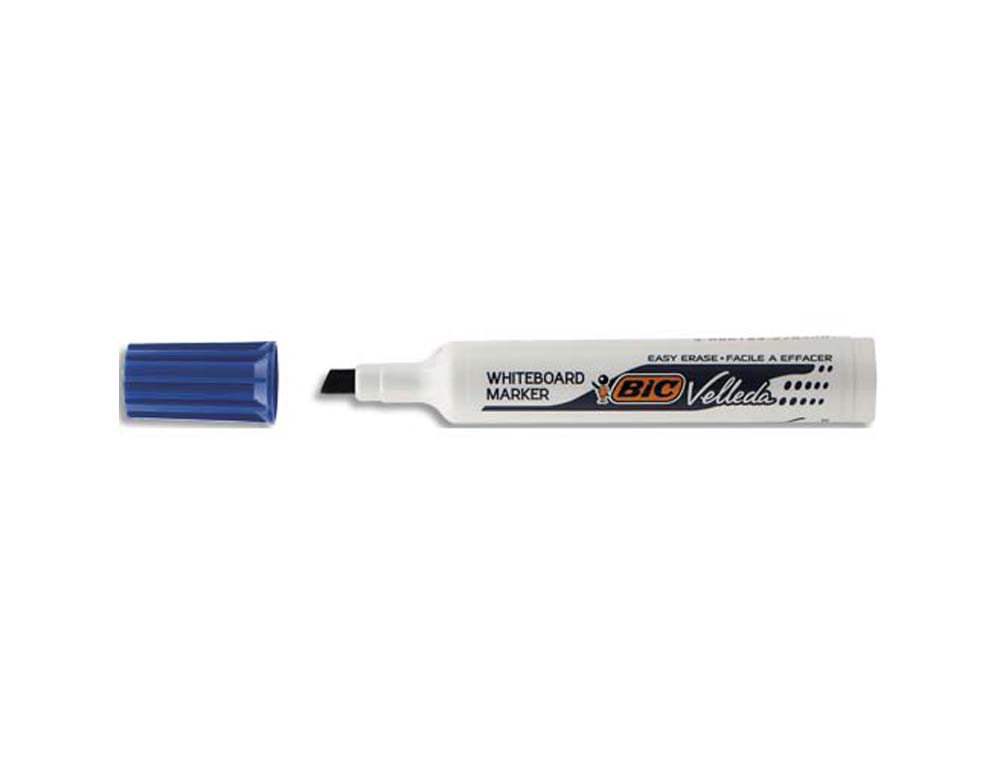 Marqueur bic velleda 1791 effaçable pointe biseautée tracé 2/5mm corps plastique encre cétone bleu