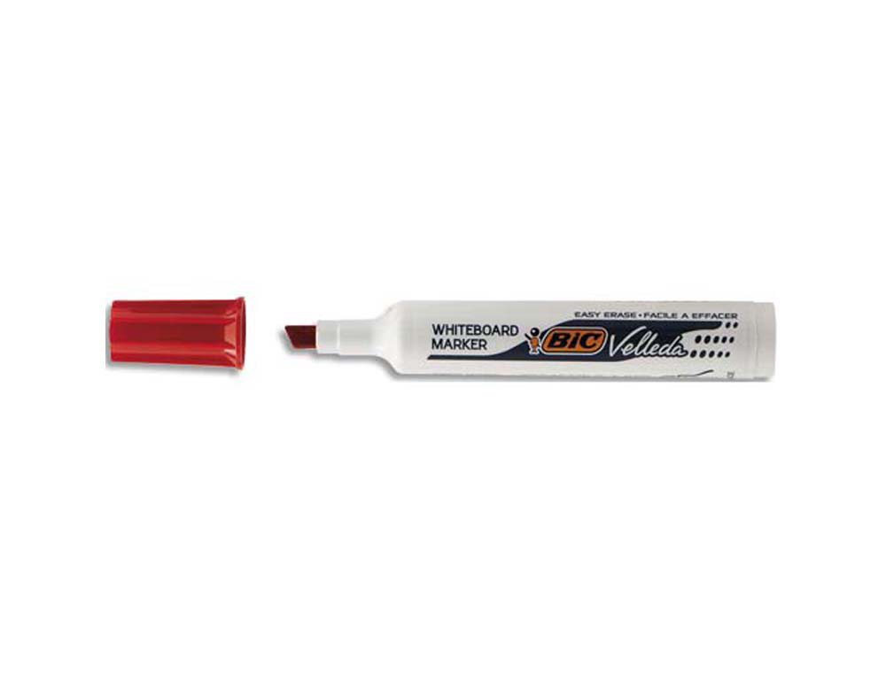Marqueur bic velleda 1791 effaçable pointe biseautée tracé 2/5mm corps plastique encre cétone rouge
