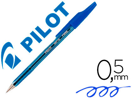 Stylo-bille pilot bp-s écriture moyenne 0.5mm encre douce pointe indéformable rechargeable corps translucide bleu