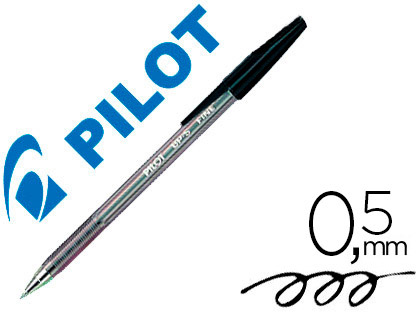Stylo-bille pilot bp-s écriture moyenne 0.5mm encre douce pointe indéformable rechargeable corps translucide noir