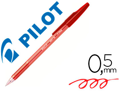 Stylo-bille pilot bp-s écriture moyenne 0.5mm encre douce pointe indéformable rechargeable corps translucide rouge