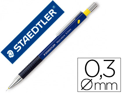 Porte-mine staedtler mars micro 0.3mm embout et agrafe métalliques grip caoutchouc amortisseur mine