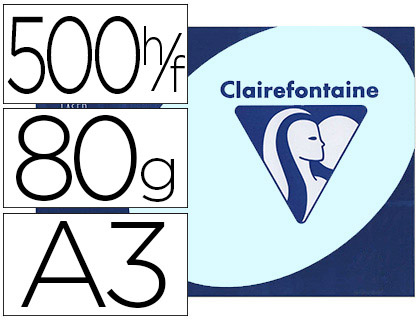 Papier couleur clairefontaine trophée multifonction a3 80g/m2 couleurs vives bleu alizé paquet 500 feuilles