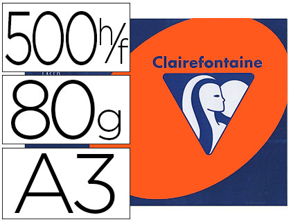 Papier couleur clairefontaine trophée multifonction a3 80g/m2 couleurs intenses orange vif paquet 500 feuilles