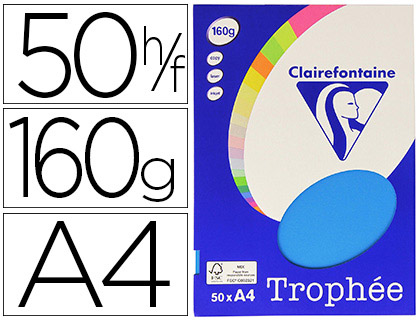 Papier couleur clairefontaine trophée personal paper pack a4 160g/m2 bleu turquoise 50 feuilles couleurs intenses