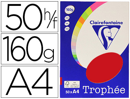 Papier couleur clairefontaine trophée personal paper pack a4 160g/m2 rouge groseille 50 feuilles couleurs intenses