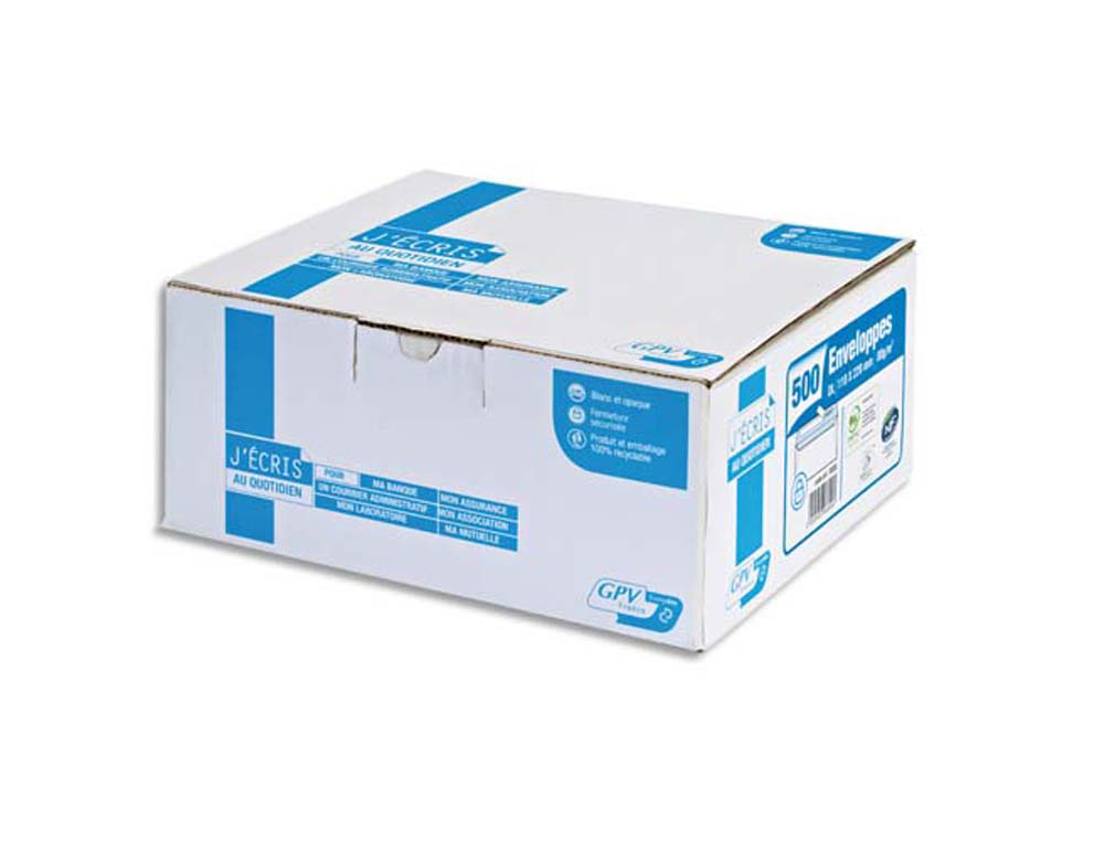 Enveloppe gpv dl 110x220mm 90g adhésive fermeture rapide sécurisée définitive blanche boîte 500 unités