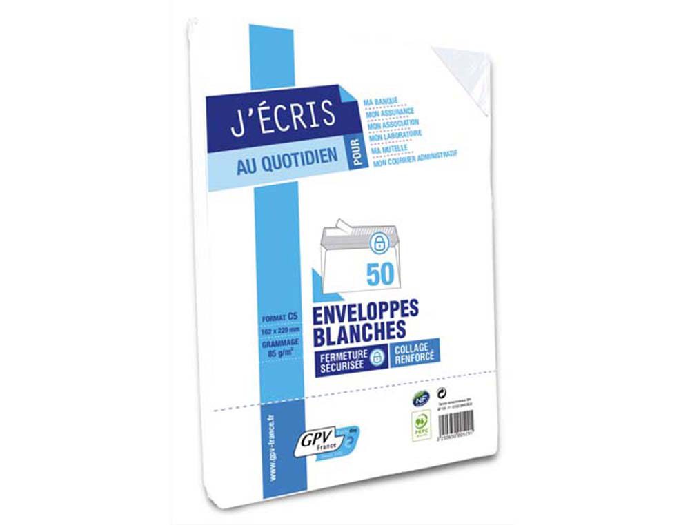 Enveloppe gpv économique vélin blanc 80g c5 162x229mm adhésive paquet 50 unités