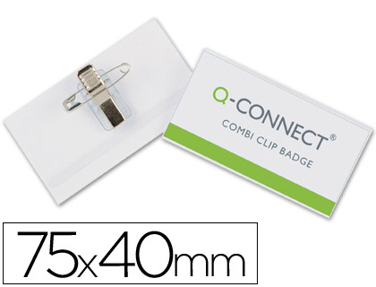 Badge q-connect pvc rigide transparent pince ou épingle format 40x75mm carte visite