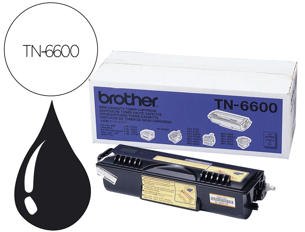 Toner laser original brother tn6600 6000 p noir