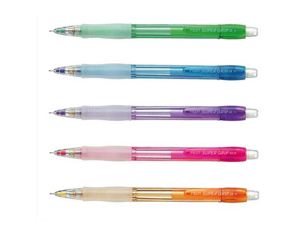 Porte-mine pilot super grip néon 0.5mm avance automatique canon rentrant corps ergonomique coloris fun