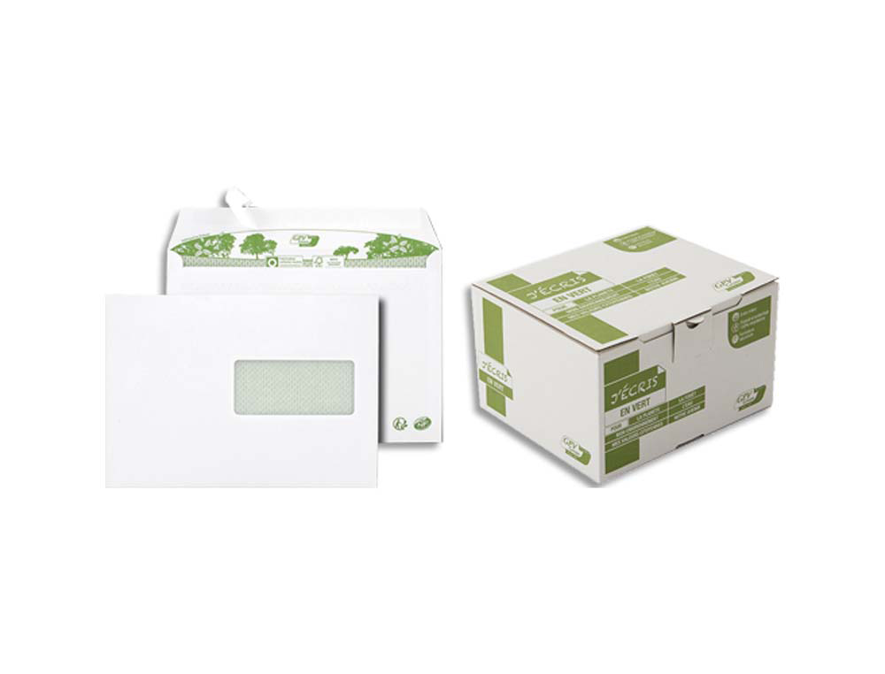 Enveloppe gpv green c5 162x229mm 80g adhésive recyclée extra blanche fenêtre 45x100mm boîte 500 unités