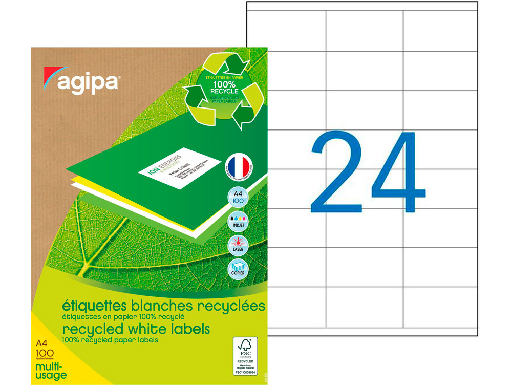 Étiquette adhésive apli agipa multi-usage 70x35mm recyclée acrylique boîte 2400 unités