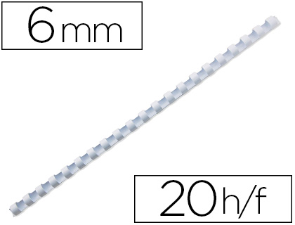 Anneau plastique à relier fellowes dos rond capacité 20f 6mm diamètre 300mm longueur coloris blanc boîte 100 unités