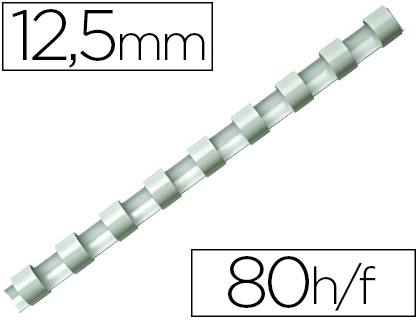 Anneau plastique à relier fellowes dos rond capacité 80f 12  mm diamètre 300mm longueur coloris blanc boîte 100 unités