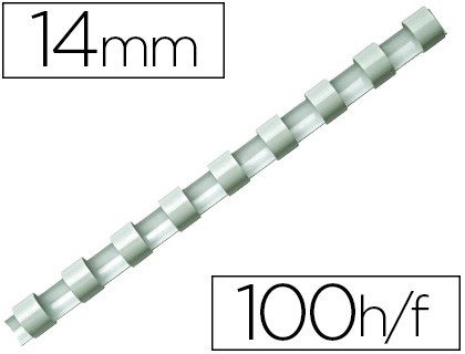 Anneau plastique à relier fellowes dos rond capacité 100f 14mm diamètre 300mm longueur coloris blanc boîte 100 unités