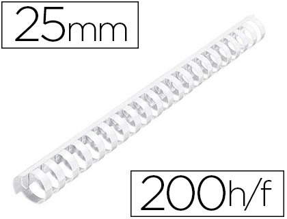 Anneau plastique à relier fellowes dos rond capacité 200f 25mm diamètre 300mm longueur coloris blanc boîte 50 unités