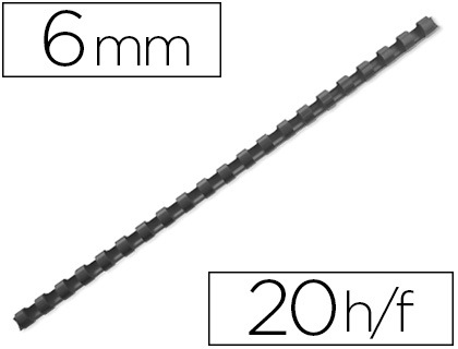 Anneau plastique à relier fellowes dos rond capacité 20f 6mm diamètre 300mm longueur coloris noir boîte 100 unités