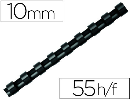 Anneau plastique à relier fellowes dos rond capacité 55f 10mm diamètre 300mm longueur coloris noir boîte 100 unités
