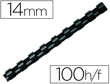 Anneau plastique à relier fellowes dos rond capacité 100f 14mm diamètre 300mm longueur coloris noir boîte 100 unités
