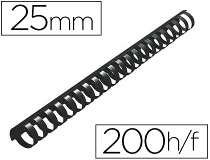 Anneau plastique à relier fellowes dos rond capacité 200f 25mm diamètre 300mm longueur coloris noir boîte 50 unités