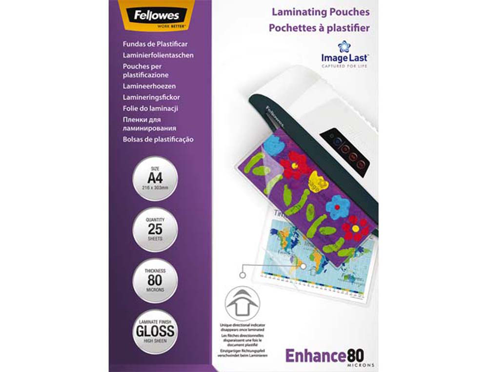 Pochette plastification fellowes à chaud polyester transparent résistant eau format a4 80 microns boîte 25 unités