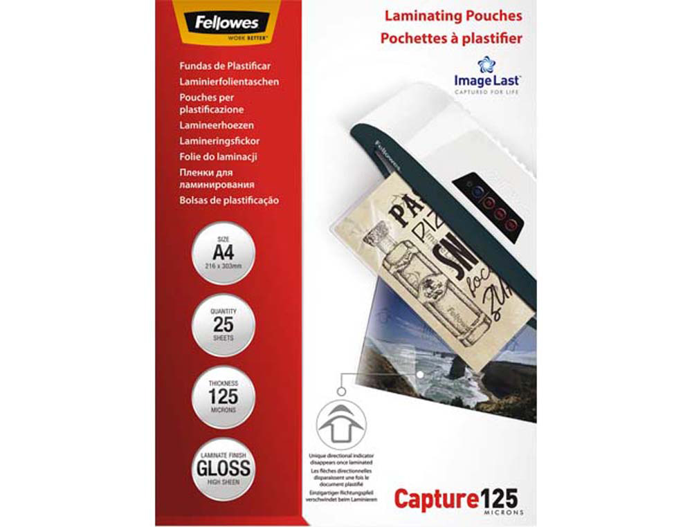 Pochette plastification fellowes à chaud polyester transparent résistant eau format a4 125 microns boîte 25 unités