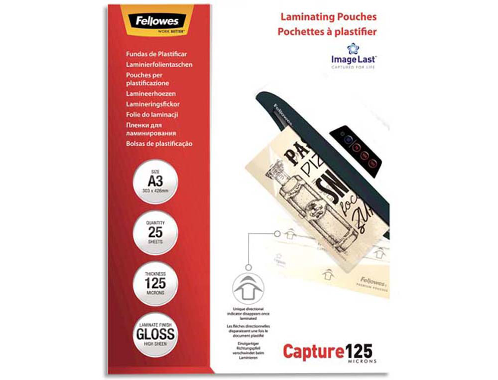 Pochette plastification fellowes à chaud polyester transparent résistant eau format a3 125 microns boîte 25 unités