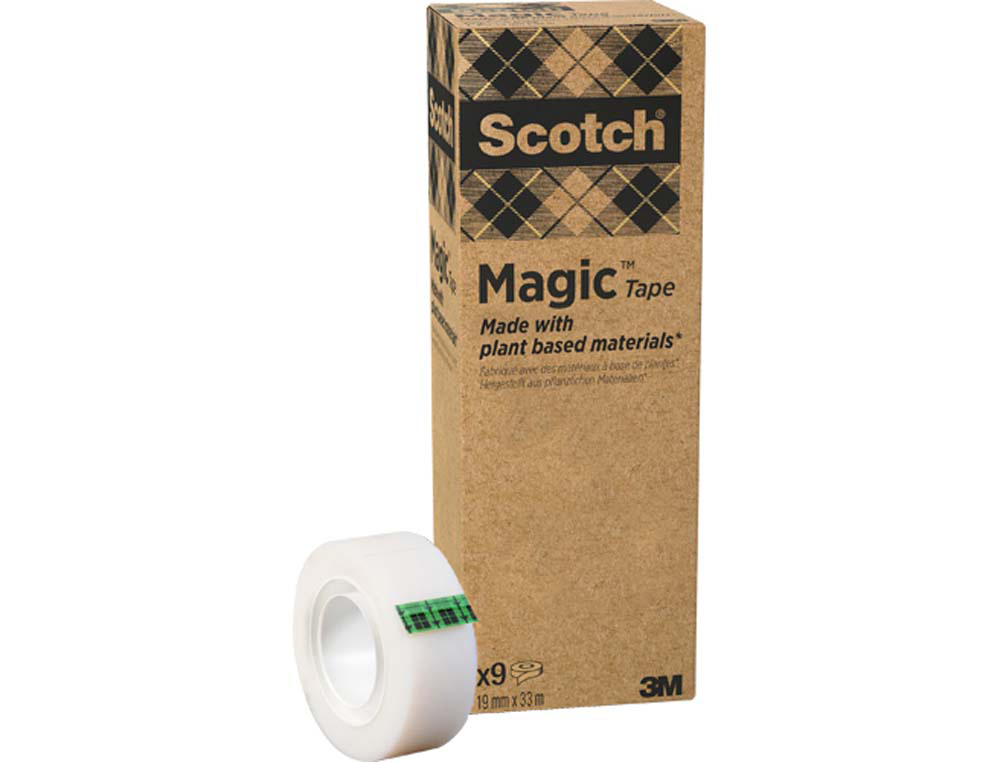 Ruban adhésif scotch magic green invisible recyclé 19mmx33m tour 9 rouleaux