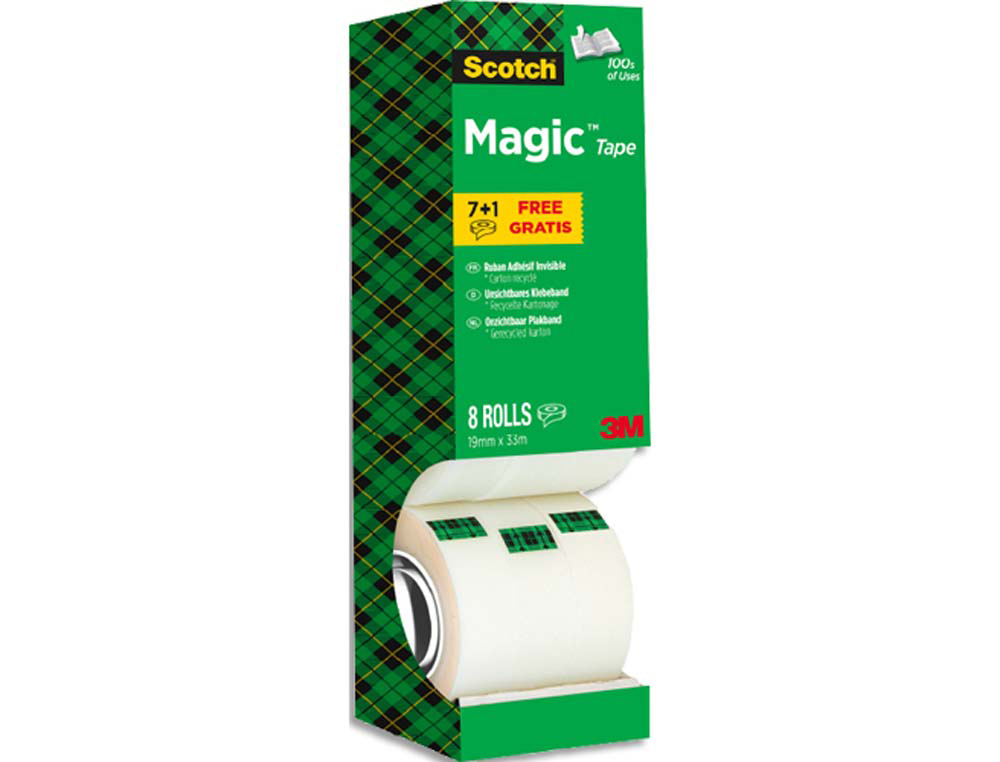 Ruban adhésif scotch magic 81019m mx33m tour 8 rouleaux dont1 gratuit