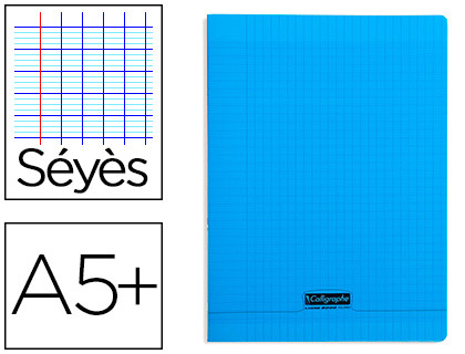 Cahier piqué clairefontaine couverture polypropylène transparente a5+ 17x22cm 96 pages 90g séyès coloris bleu