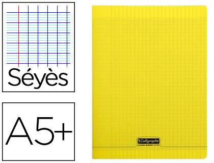 Cahier piqué clairefontaine couverture polypropylène transparente a5+ 17x22cm 96 pages 90g séyès coloris jaune