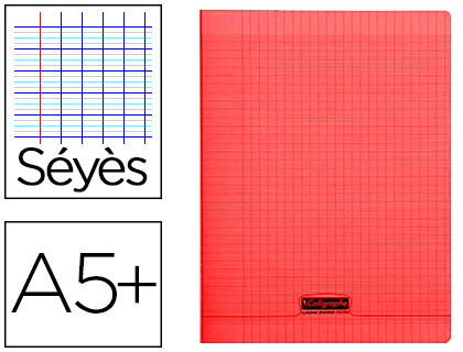 Cahier piqué clairefontaine couverture polypropylène transparente a5+ 17x22cm 96 pages 90g séyès coloris rouge