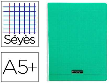 Cahier piqué clairefontaine couverture polypropylène transparente a5+ 17x22cm 96 pages 90g séyès coloris vert