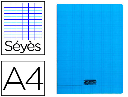 Cahier piqué clairefontaine couverture polypropylène transparente a4 21x29,7cm 96 pages 90g séyès coloris bleu