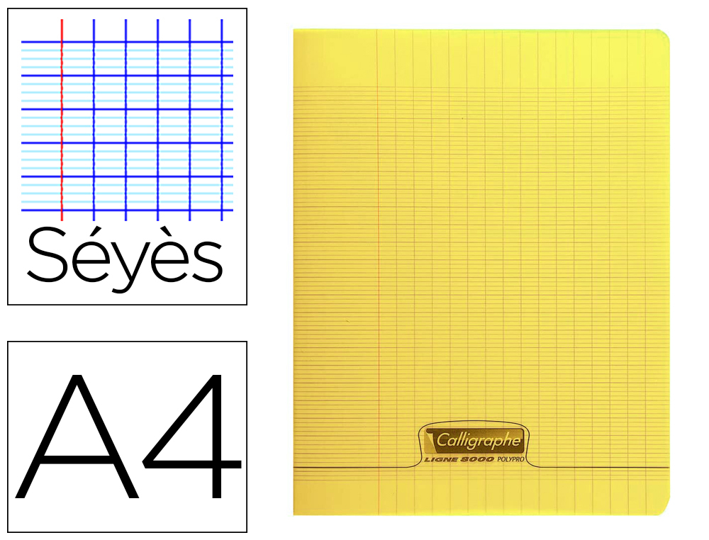 Cahier piqué clairefontaine couverture polypropylène transparente a4 21x29,7cm 96 pages 90g séyès coloris jaune