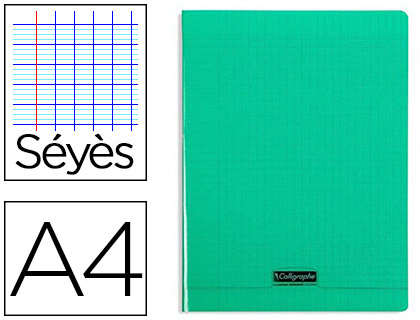 Cahier piqué clairefontaine couverture polypropylène transparente a4 21x29,7cm 96 pages 90g séyès coloris vert