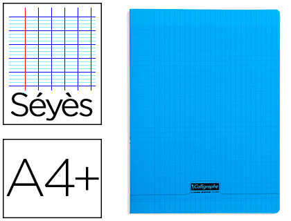 Cahier piqué clairefontaine couverture polypropylène transparente a4+ 24x32cm 96 pages 90g séyès coloris bleu