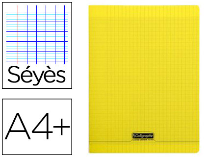 Cahier piqué clairefontaine couverture polypropylène transparente a4+ 24x32cm 96 pages 90g séyès coloris jaune