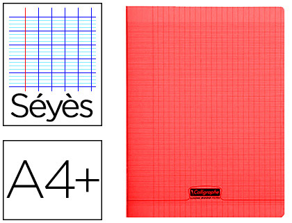 Cahier piqué clairefontaine couverture polypropylène transparente a4+ 24x32cm 96 pages 90g séyès coloris rouge