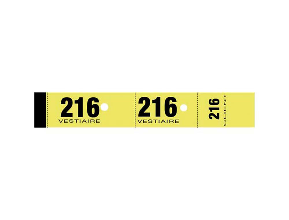 Bloc vestiaire piqué elve 3 coupons perforés détachables numérotés 1/1000 30x200mm 50 feuillets coloris jaune